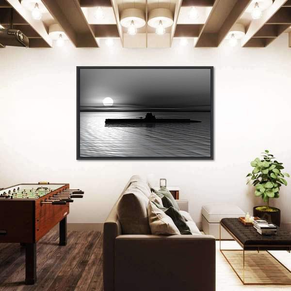 Submarine On The Sea Canvas Wall Art-1 Piece-Floating Frame-24" x 16"-Tiaracle