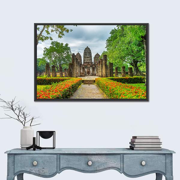 Sukhothai Historical Park Canvas Wall Art-1 Piece-Floating Frame-24" x 16"-Tiaracle