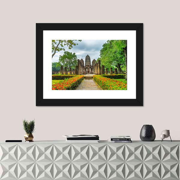 Sukhothai Historical Park Canvas Wall Art-1 Piece-Framed Print-20" x 16"-Tiaracle