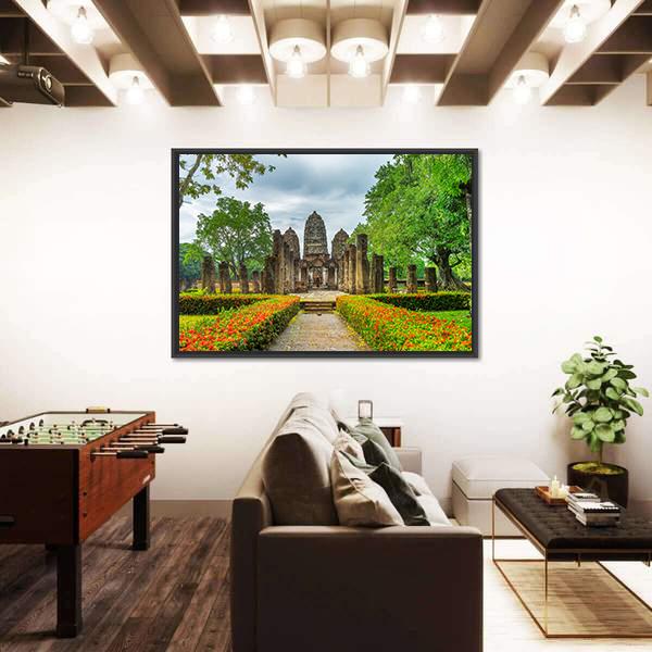 Sukhothai Historical Park Canvas Wall Art-5 Horizontal-Gallery Wrap-22" x 12"-Tiaracle