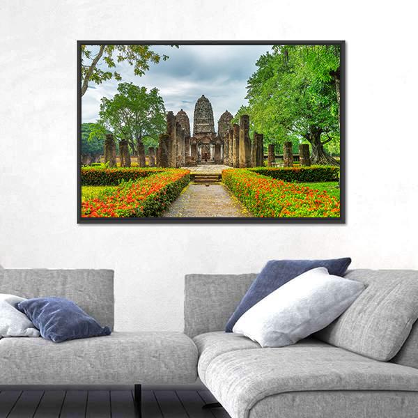 Sukhothai Historical Park Canvas Wall Art-5 Horizontal-Gallery Wrap-22" x 12"-Tiaracle