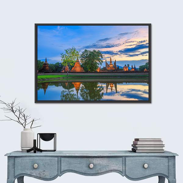 Sukhothai Historical Park In Thailand Canvas Wall Art-5 Horizontal-Gallery Wrap-22" x 12"-Tiaracle