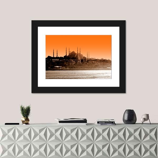 Sultan Ahmet Mosque At Sunset In Istanbul Canvas Wall Art-1 Piece-Framed Print-20" x 16"-Tiaracle