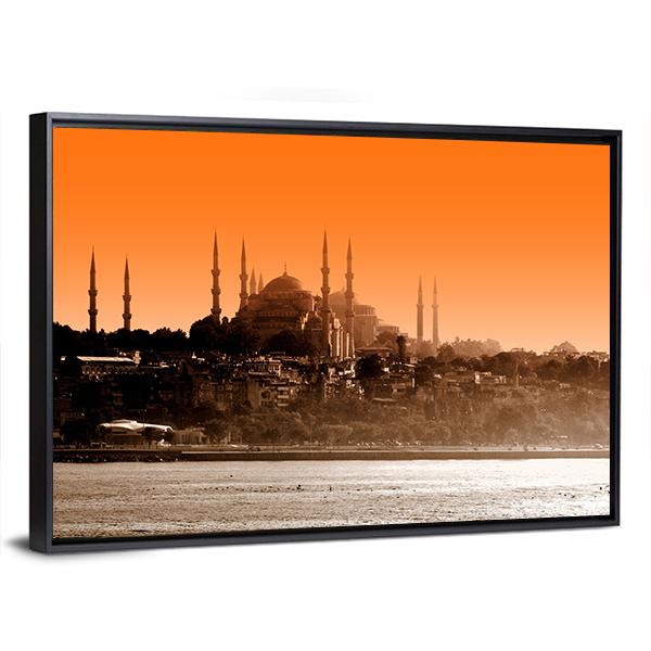 Sultan Ahmet Mosque At Sunset In Istanbul Canvas Wall Art-3 Horizontal-Gallery Wrap-25" x 16"-Tiaracle