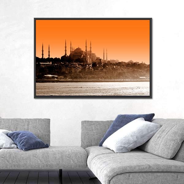 Sultan Ahmet Mosque At Sunset In Istanbul Canvas Wall Art-3 Horizontal-Gallery Wrap-25" x 16"-Tiaracle