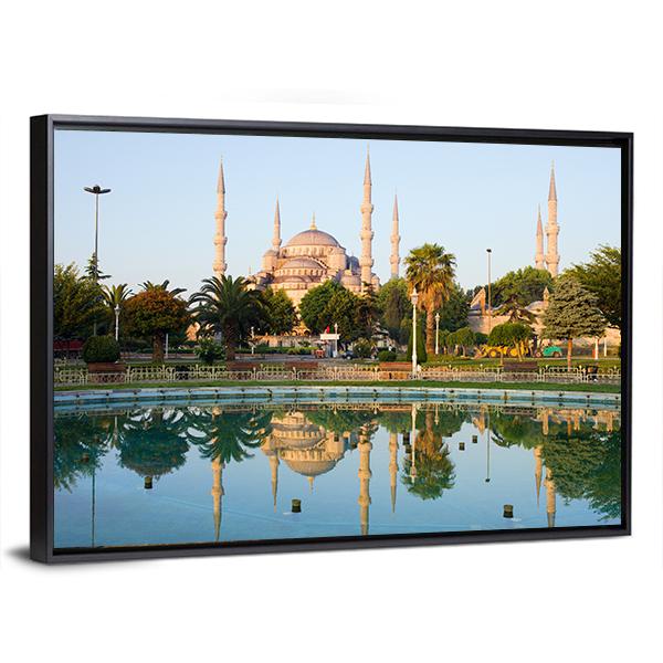 Sultan Ahmet Mosque With Reflection On Water In Istanbul Canvas Wall Art-3 Horizontal-Gallery Wrap-25" x 16"-Tiaracle