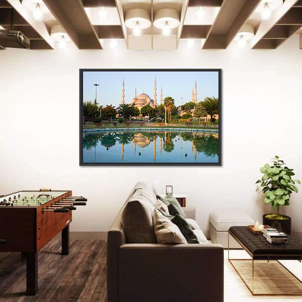 Sultan Ahmet Mosque With Reflection On Water In Istanbul Canvas Wall Art-3 Horizontal-Gallery Wrap-25" x 16"-Tiaracle