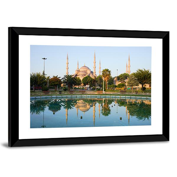 Sultan Ahmet Mosque With Reflection On Water In Istanbul Canvas Wall Art-3 Horizontal-Gallery Wrap-25" x 16"-Tiaracle