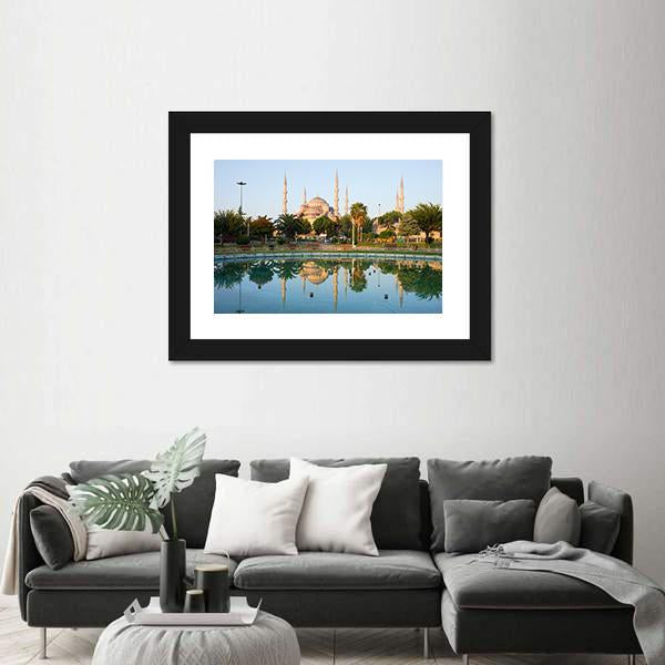 Sultan Ahmet Mosque With Reflection On Water In Istanbul Canvas Wall Art-3 Horizontal-Gallery Wrap-25" x 16"-Tiaracle
