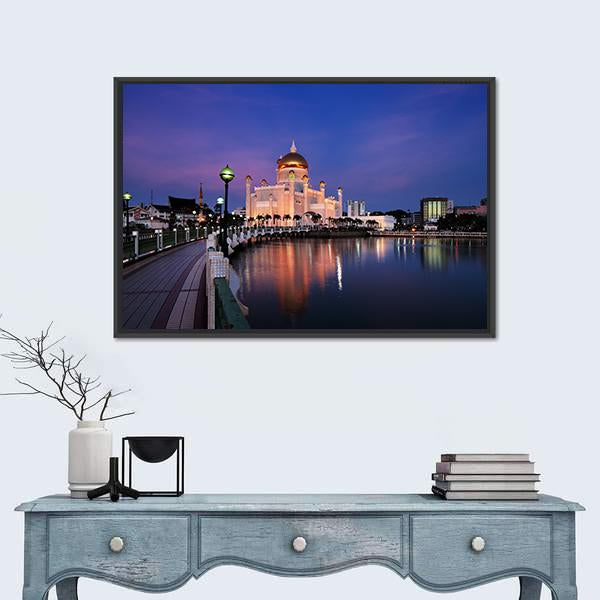 Sultan Omar Ali Saifuddien Mosque Canvas Wall Art-1 Piece-Floating Frame-24" x 16"-Tiaracle