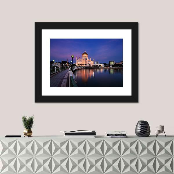 Sultan Omar Ali Saifuddien Mosque Canvas Wall Art-1 Piece-Framed Print-20" x 16"-Tiaracle