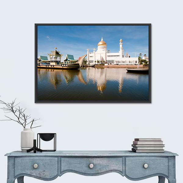 Sultan Omar Ali Saifuddin Mosque Brunei Canvas Wall Art-1 Piece-Floating Frame-36" x 24"-Tiaracle