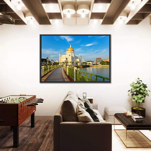 Sultan Omar Ali Saifuddin Mosque In Brunei Canvas Wall Art-1 Piece-Floating Frame-24" x 16"-Tiaracle