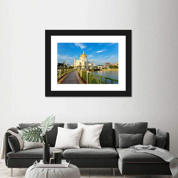Sultan Omar Ali Saifuddin Mosque In Brunei Canvas Wall Art-1 Piece-Framed Print-20" x 16"-Tiaracle