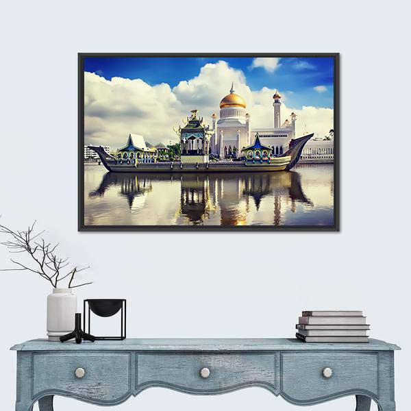Sultan Omar Ali Saifudding Mosque Canvas Wall Art-1 Piece-Floating Frame-36" x 24"-Tiaracle