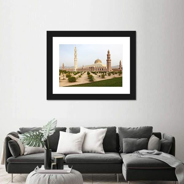 Sultan Qaboos Grand Mosque Muscat Canvas Wall Art-1 Piece-Framed Print-20" x 16"-Tiaracle
