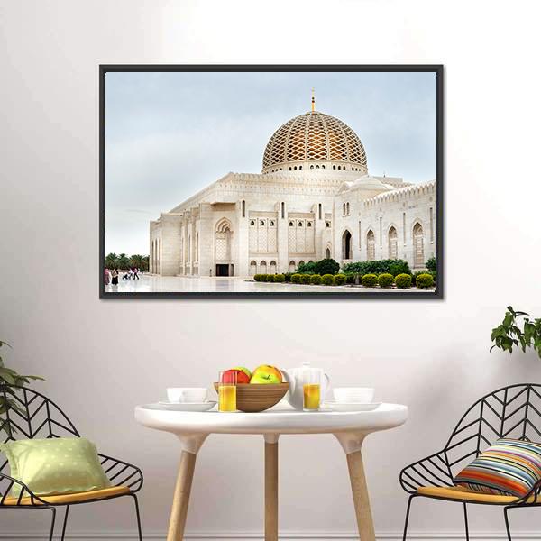Sultan Qaboos Mosque Canvas Wall Art-1 Piece-Floating Frame-24" x 16"-Tiaracle