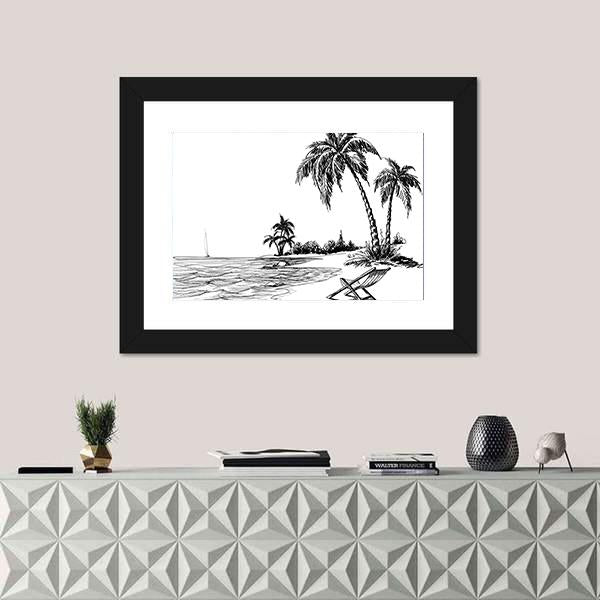 Summer Beach Pencil Drawing Canvas Wall Art-5 Horizontal-Gallery Wrap-22" x 12"-Tiaracle