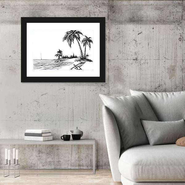 Summer Beach Pencil Drawing Canvas Wall Art-5 Horizontal-Gallery Wrap-22" x 12"-Tiaracle