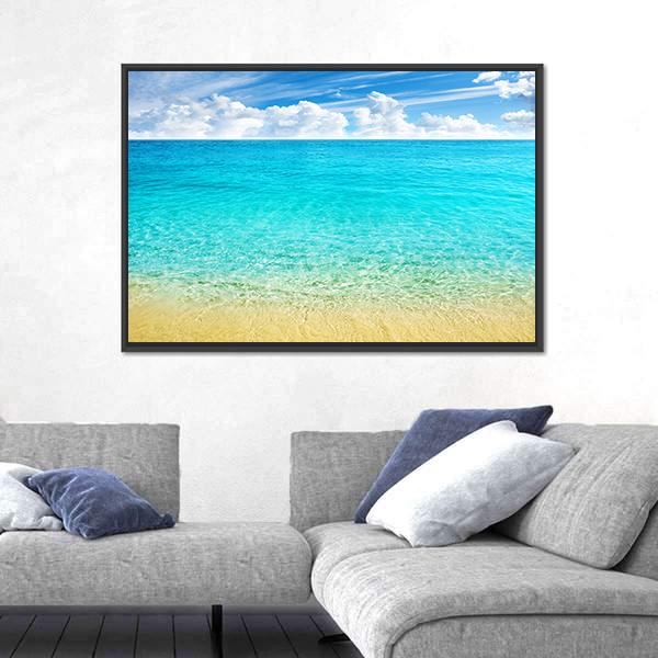 Summer Beach With Clear Water And Blue Cloudy Sky Canvas Wall Art-5 Horizontal-Gallery Wrap-22" x 12"-Tiaracle