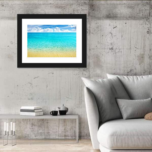 Summer Beach With Clear Water And Blue Cloudy Sky Canvas Wall Art-5 Horizontal-Gallery Wrap-22" x 12"-Tiaracle