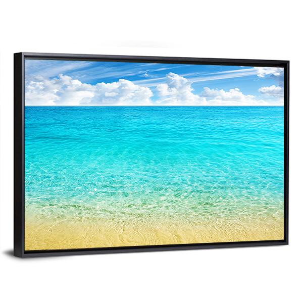 Summer Beach With Clear Water And Blue Cloudy Sky Canvas Wall Art-5 Horizontal-Gallery Wrap-22" x 12"-Tiaracle