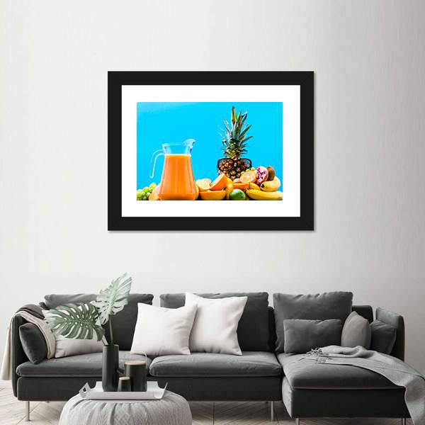 Summer Drink With Orange Fruits Canvas Wall Art-1 Piece-Framed Print-20" x 16"-Tiaracle