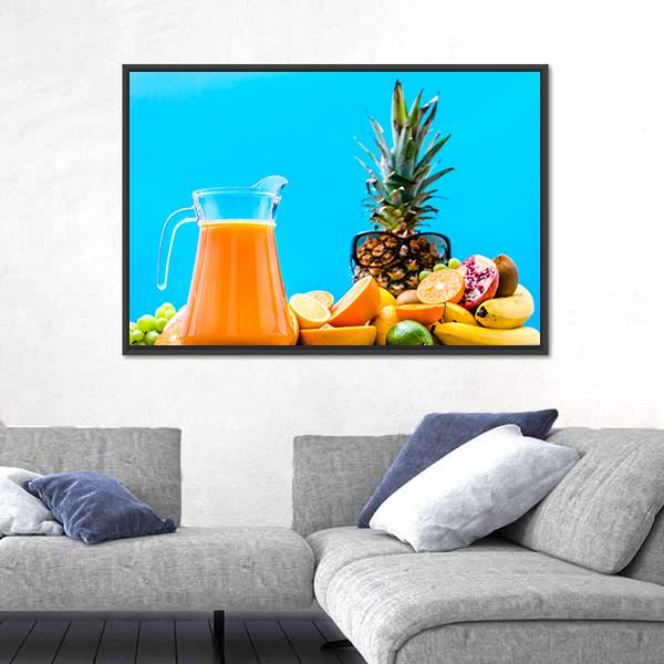 Summer Drink With Orange Fruits Canvas Wall Art-5 Horizontal-Gallery Wrap-22" x 12"-Tiaracle