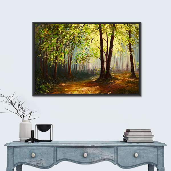 Summer Forest Abstract Canvas Wall Art-1 Piece-Floating Frame-24" x 16"-Tiaracle