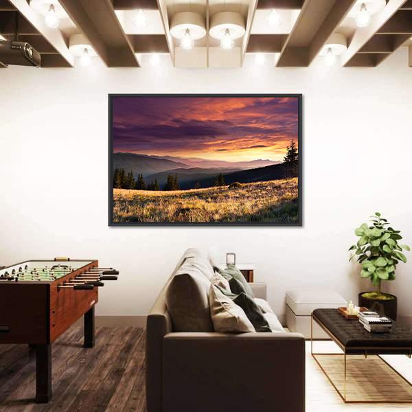 Summer Landscape In The Mountains Canvas Wall Art-1 Piece-Floating Frame-36" x 24"-Tiaracle