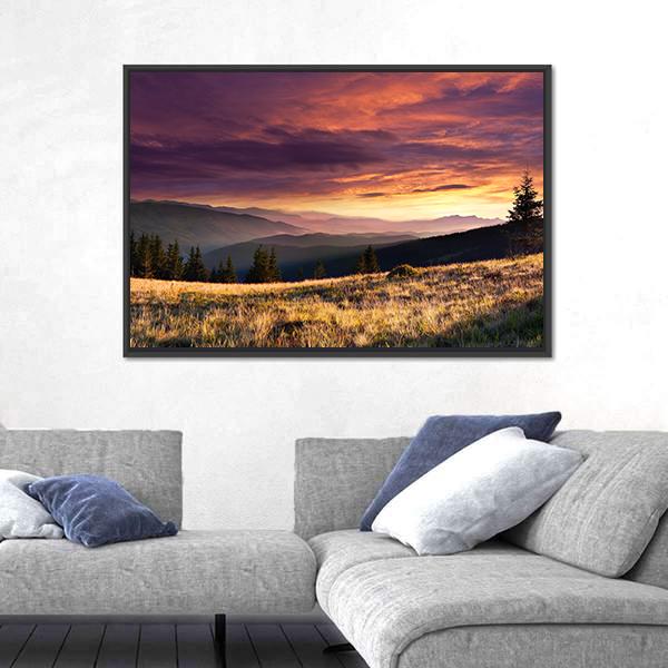 Summer Landscape In The Mountains Canvas Wall Art-5 Horizontal-Gallery Wrap-22" x 12"-Tiaracle