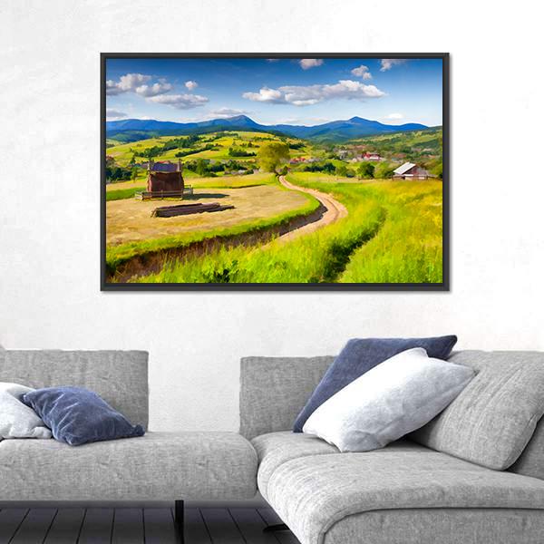 Summer Landscape In The Mountains Village Canvas Wall Art-5 Horizontal-Gallery Wrap-22" x 12"-Tiaracle