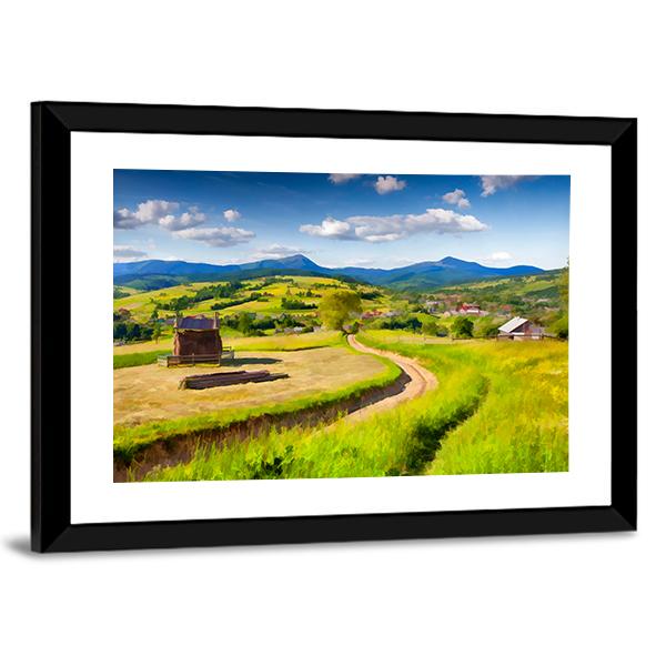 Summer Landscape In The Mountains Village Canvas Wall Art-5 Horizontal-Gallery Wrap-22" x 12"-Tiaracle