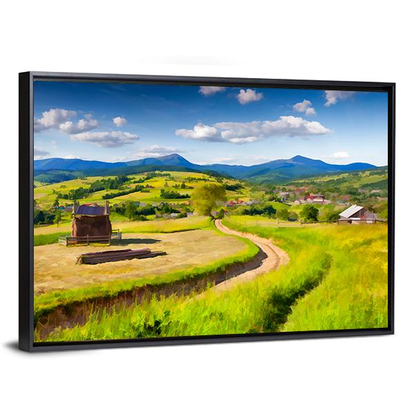 Summer Landscape In The Mountains Village Canvas Wall Art-5 Horizontal-Gallery Wrap-22" x 12"-Tiaracle