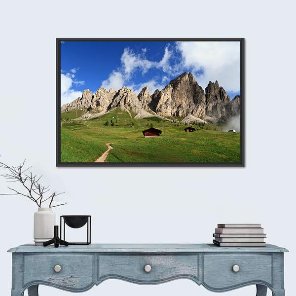 Summer Landscape Of Cir Group From Gardena Pass Canvas Wall Art-1 Piece-Floating Frame-36" x 24"-Tiaracle