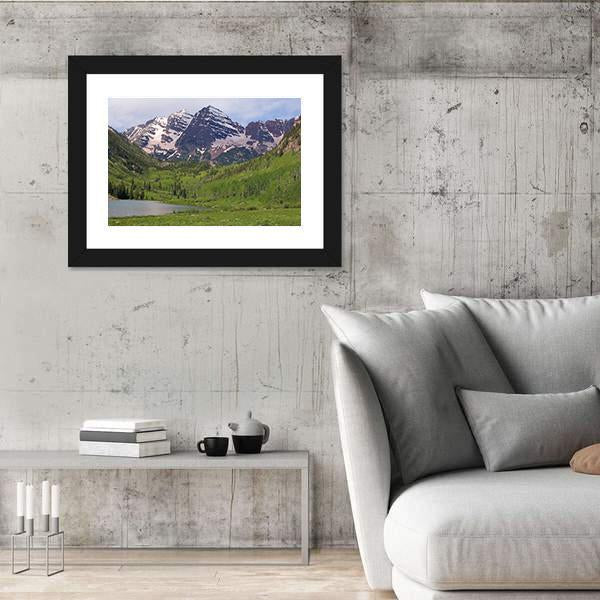 Summer Maroon Bells At Noon Canvas Wall Art-5 Horizontal-Gallery Wrap-22" x 12"-Tiaracle