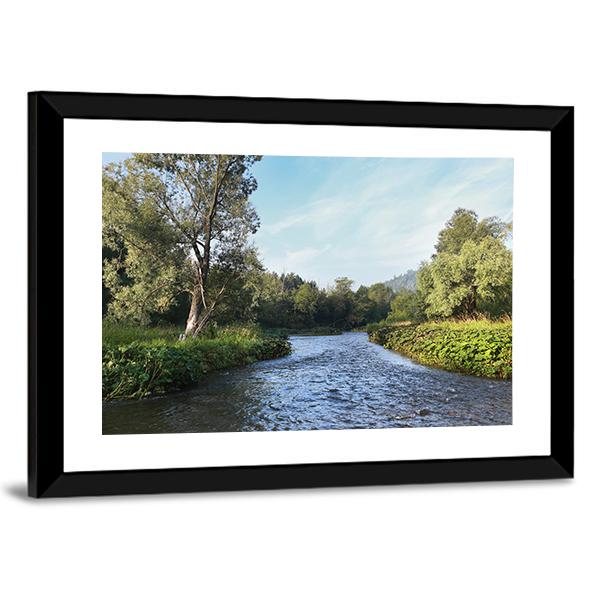 Summer Misty Morning On The River Canvas Wall Art-5 Horizontal-Gallery Wrap-22" x 12"-Tiaracle
