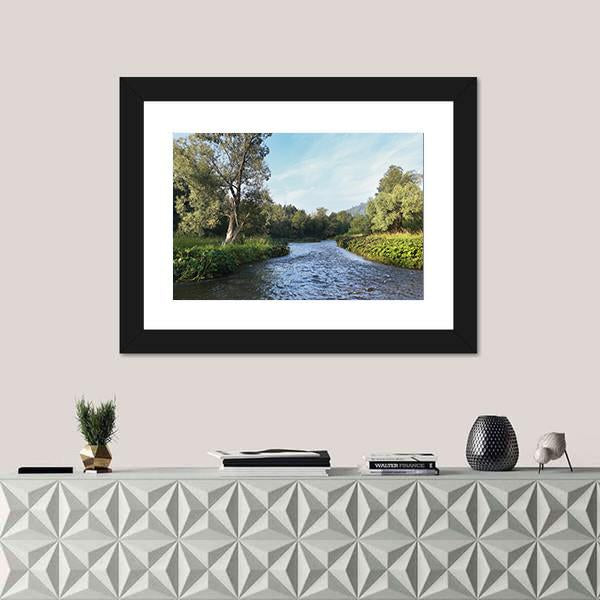 Summer Misty Morning On The River Canvas Wall Art-5 Horizontal-Gallery Wrap-22" x 12"-Tiaracle
