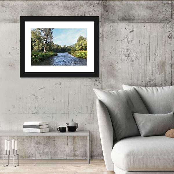Summer Misty Morning On The River Canvas Wall Art-5 Horizontal-Gallery Wrap-22" x 12"-Tiaracle