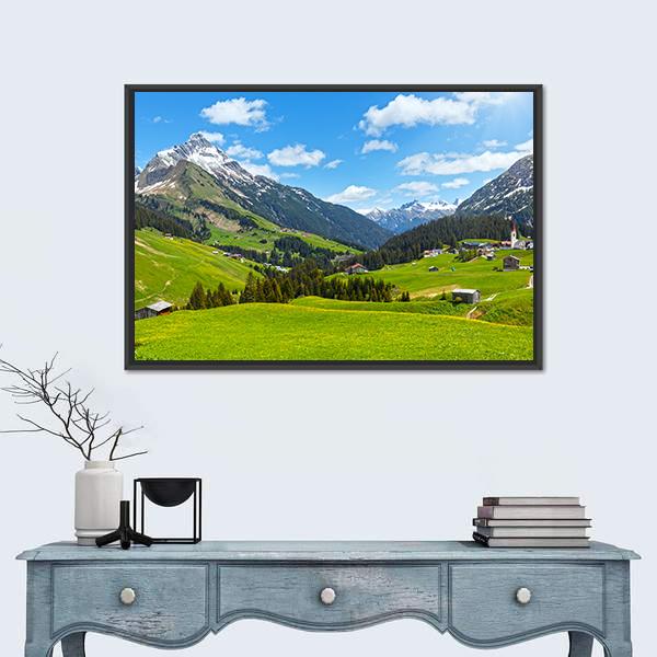 Summer Mountain View To Biberkopf Mount Canvas Wall Art-1 Piece-Floating Frame-24" x 16"-Tiaracle