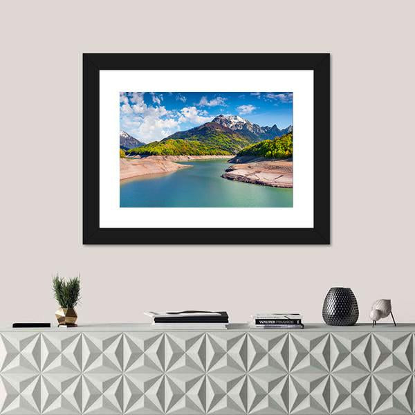 Summer Panorama Of The Lac du Sautet Lake Canvas Wall Art-1 Piece-Framed Print-42" x 14"-Tiaracle