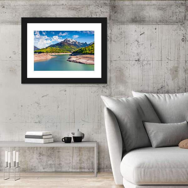 Summer Panorama Of The Lac du Sautet Lake Canvas Wall Art-5 Horizontal-Gallery Wrap-22" x 12"-Tiaracle