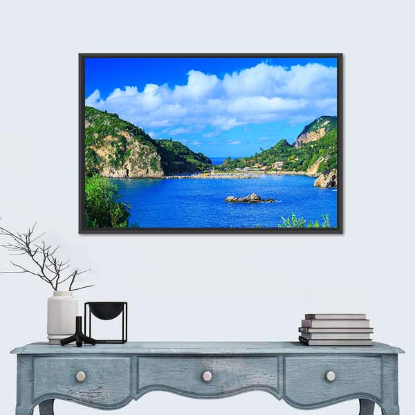 Summer Panoramic Seascape View Canvas Wall Art-1 Piece-Floating Frame-24" x 16"-Tiaracle