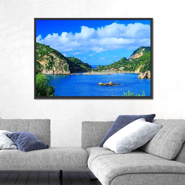 Summer Panoramic Seascape View Canvas Wall Art-3 Horizontal-Gallery Wrap-25" x 16"-Tiaracle