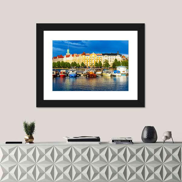 Summer Scenery Of The Old Town In Helsinki Canvas Wall Art-1 Piece-Framed Print-20" x 16"-Tiaracle