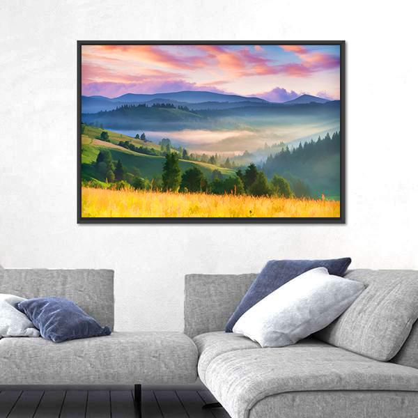 Summer Sunrise In The Mountains Canvas Wall Art-5 Horizontal-Gallery Wrap-22" x 12"-Tiaracle