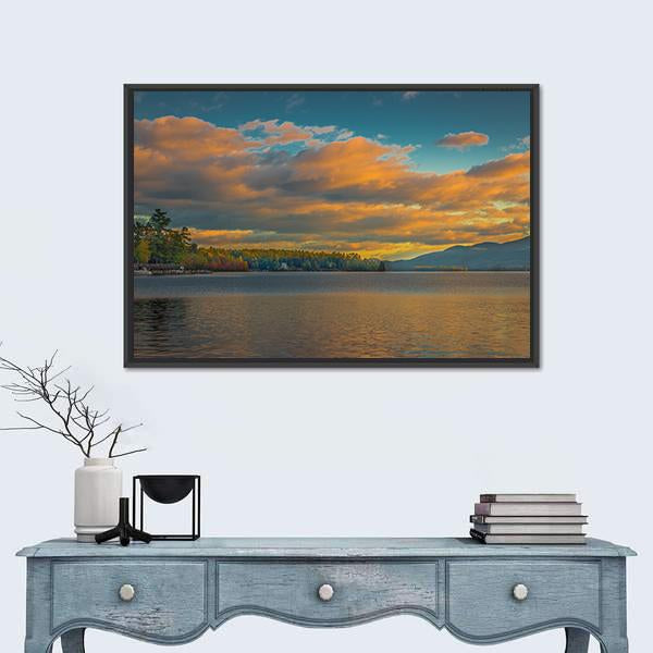 Summer View Of Lake George in New York Canvas Wall Art-1 Piece-Floating Frame-24" x 16"-Tiaracle