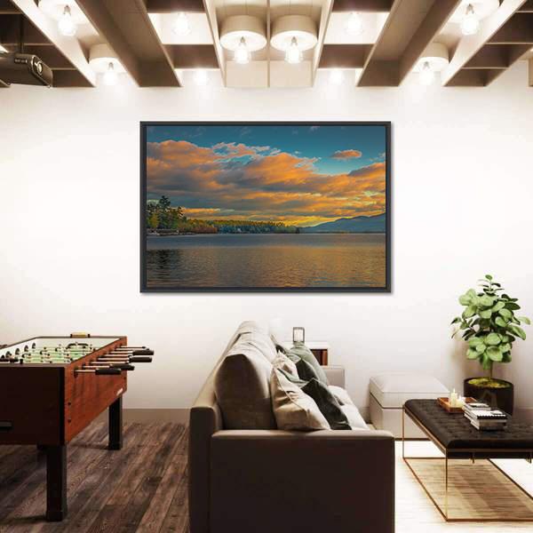 Summer View Of Lake George in New York Canvas Wall Art-1 Piece-Floating Frame-24" x 16"-Tiaracle