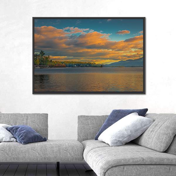 Summer View Of Lake George in New York Canvas Wall Art-5 Horizontal-Gallery Wrap-22" x 12"-Tiaracle