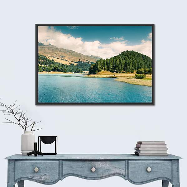 Summer View Of Sils Lake Canvas Wall Art-1 Piece-Floating Frame-36" x 24"-Tiaracle